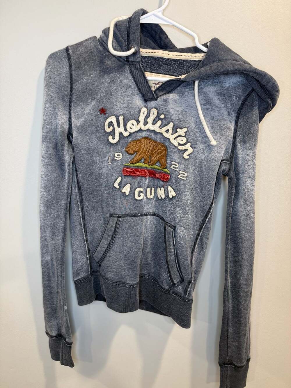 Hollister Laguna Bear Hoodie Gray Vintage Wash